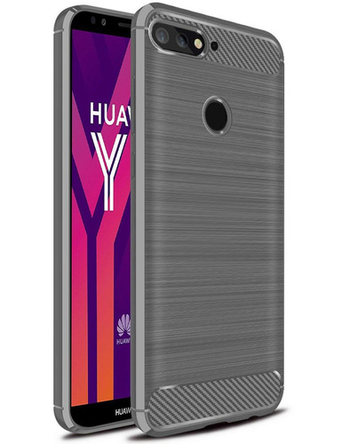 Estuche Protector Carbono Huawei Y7 Prime 2018 Gris