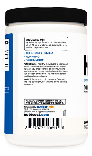 Suplemento Nutricost Hmb Powder 250g W/ 1000mg Por Porção