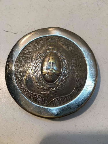 Antigua Hebilla De Metal Plateado Con Escudo De Argentina