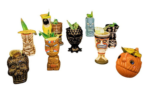 Pack 10 Tiki Mugs Aloha + 3 Destapadores, Vaso Cerámica 