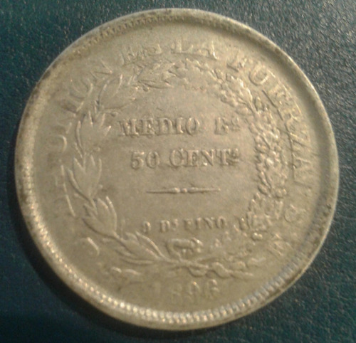 Moneda 1896 Plata Bolivia Republica Boliviana 50 Centavos