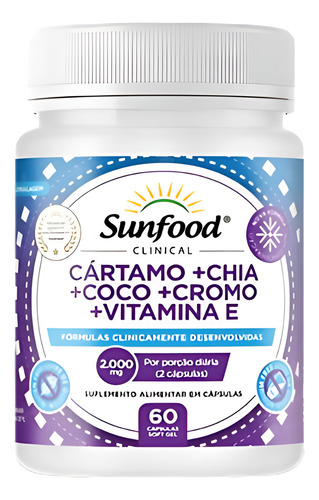 Óleo De Cártamo Coco Chia Cromo Vit E 60 Capsulas Sunfood Sabor Sem