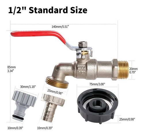 Adaptador De Tanque Ibc Tote Com Válvula De Esfera De 1/2
