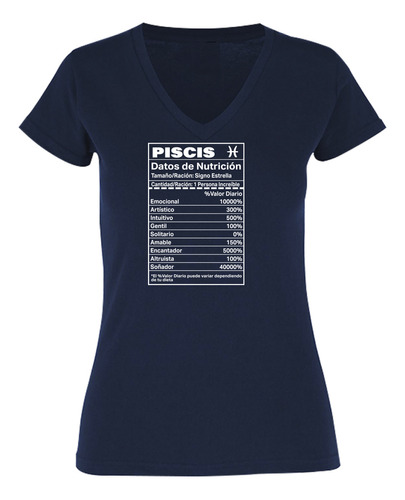 Playera Mujer Cuello V Tabla Nutricional Signo Piscis