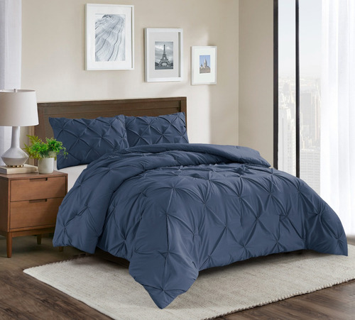 Edredón Plisado Azul Índigo King Size - Pintuck Microfibra