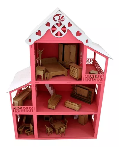 Casa Casinha Para Barbie/polly/lol Grande 80cm+ 25 Móveis