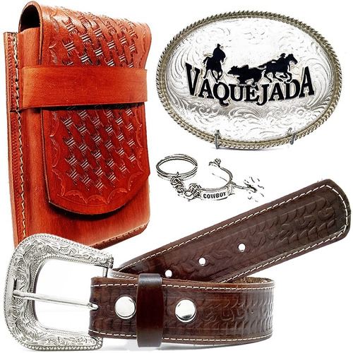 Kit Cowboy Capa Celular Country + Cinto + Fivela + Chaveiro