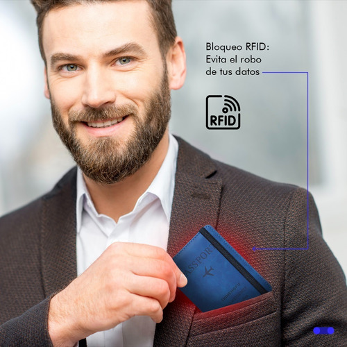 48546848546484 Porta Pasaporte Documentos Funda Protectora Viaje Con Rfid Color Azul