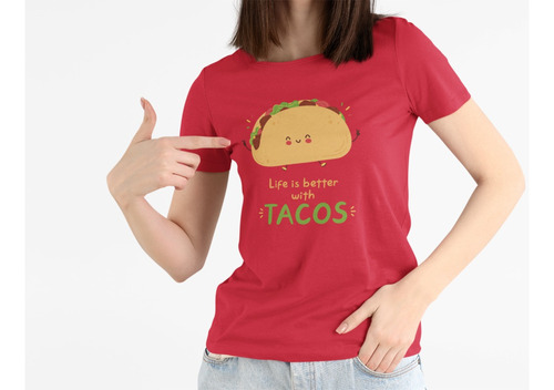 Playera Stark Cool Algodon Modelo La Vida Es Mejor Con Tacos