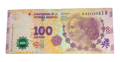Billete 100 Pesos Evita Reposicion Serie R Vf+
