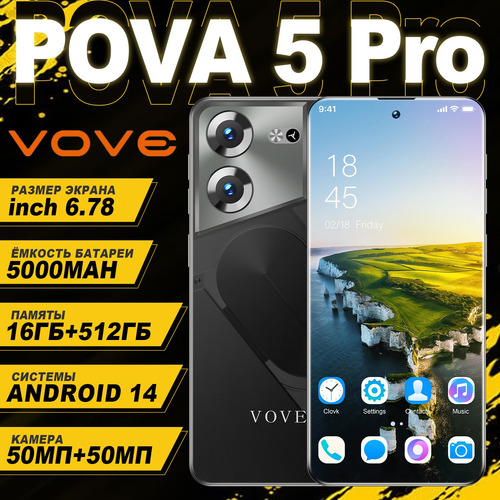 Más Barato Dual Sim Smartphone Android 14 Vove Pova 5 Pro Dimensity 9200+ Batería De Duración Ultralarga 16+512gb Pantalla 6.78'' Teléfono Inteligente Negro