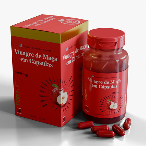 Kit 2 Frascos De Vinagre De Maçã 1.000 Mg Em Capsulas Sabor Without Flavor Fortlife