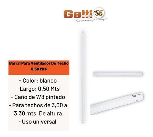 Imagen 4 de 7 de Barral Para Ventilador De Techo 0.50 Mts