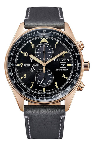 Ca0773-15e Reloj Citizen Cronografo Eco Drive 40mm Gift Set Correa Gris Oscuro Bisel Dorado Fondo Gris Oscuro