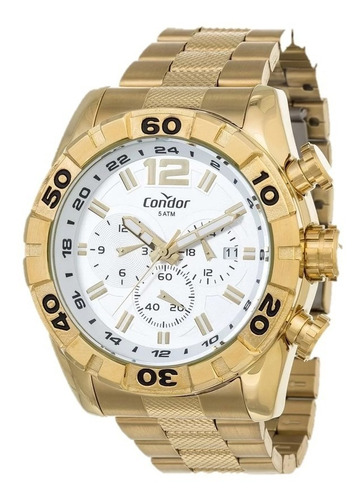 Relógio Condor Masculino Covd33aa/4k Aço Metal Dourado Branco Original C/ Garantia De 1 Ano