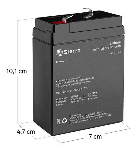 Batería Sellada De Ácido-plomo, 6 Vcc 4 Ah Steren