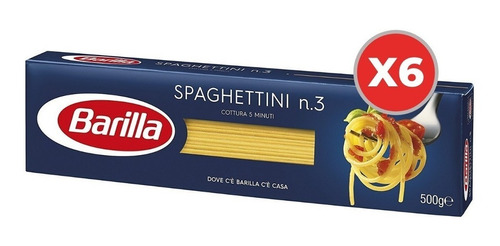 Fideos Barilla Spaghettini Nº 3 500 Gr Origen Italia Pack X6