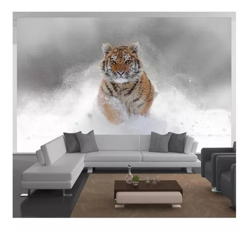 Papel De Parede Animais Tigre Correndo Rio 3D Anm237 com o Melhor Preço é  no Zoom