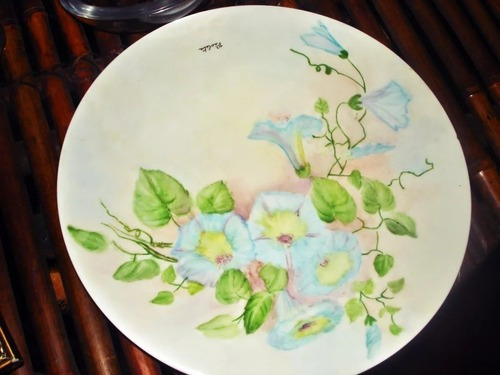 Plato Porcelana Limoges Frances Dibujo Flores Pintada A Mano