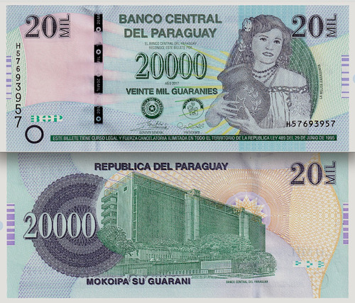 Billete De Paraguay De 20,000 Guaranis, Dora Del Cerro, 2017