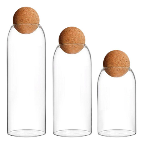 3 Uds Botella De Almacenamiento De Vidrio Tarros Tapa De