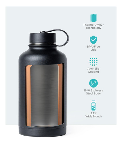 Buzio Botella De Agua Aislada Con Pajita Y Tapa Flexible, Bo