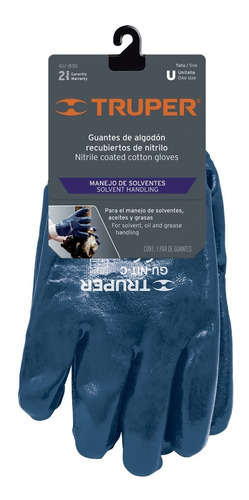 Par Guantes Nitrilo Algodon Puño Seguridad Truper