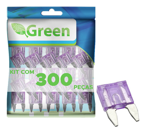 300x Fusível Automotivo Lâmina Mini 35 Amp Roxo - Green