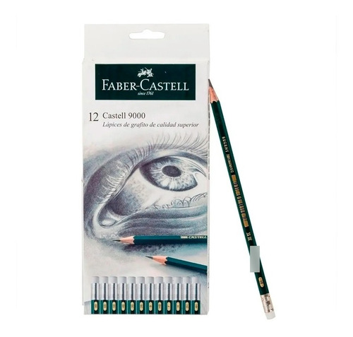 Faber Castell 9000 X 12 Lápices Grafito Borrador 2.4mm 