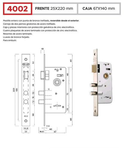 Cerradura Kallay 4002 Doble Paleta Herrero Seguridad Casa
