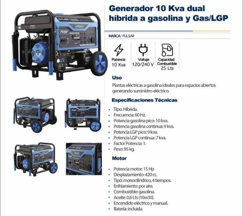Imagen 7 de 10 de Planta Eléctrica Marca Pulsar 10 Kva 110-220v. Usa Dual.
