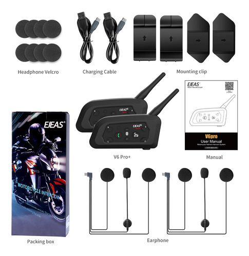 J Intercomunicador Audifonos Para Moto Ejeas V6 Pro Ip67 2pc