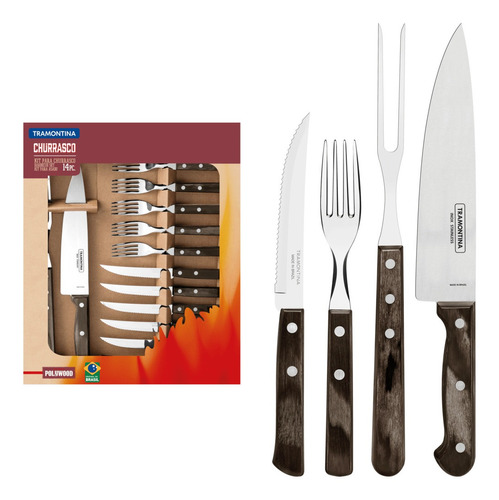 Kit Para Asado Tramontina De Acero Inoxidable Con Mango Cast