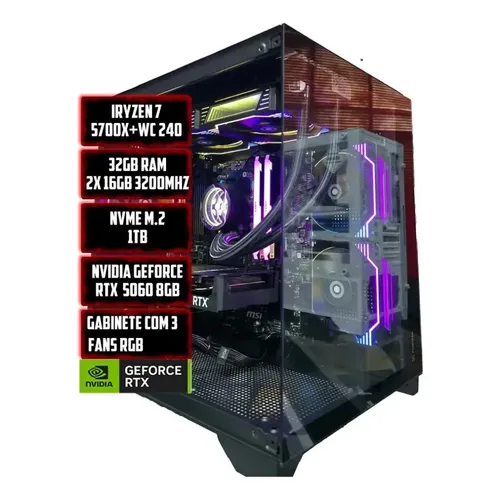 Pc Gamer Blade 7 5700x 32gb Ram Nvme 1tb Rtx 5060 8gb Watercooler...
