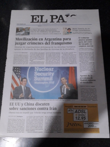 Tapa Diario El País 13 4 2010 Argentina Franco Obama Jintao 