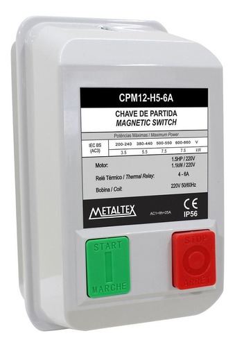 Chave De Partida 3p 1cv 2,8-4a 220v Cpm12 - Metaltex