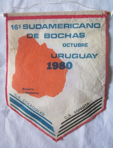 Antiguo Banderin 16 Sudamericano De Bochas 1980 Uruguay