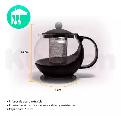 Tetera De Vidrio Con Filtro Infusor Para Té En Hebras 750 Ml