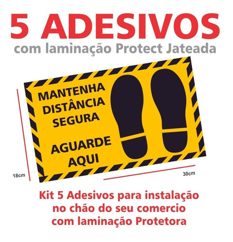 5 Adesivos De Chão - Aguarde Aqui E Mantenha Distância