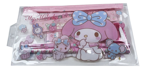 Estuche Con Lápices Accesorios Escolares Sanrio Kuromi Kwaii