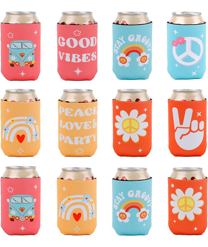 12 Fundas Para Latas Hippie, Retro, Para Despedida De Solter