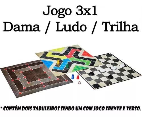 Jogo de Tabuleiro 3 Jogos Ludo, Dama e Trilha Pais e Filhos