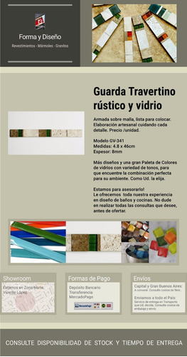Imagen 2 de 7 de Guarda Travertino, Venecitas Vidrio, Gv341 - Forma Y Diseño