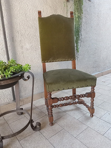 Silla De Estilo - Tapizado En Pana - Excelente Estado Madera Verde Musgo (Usado)
