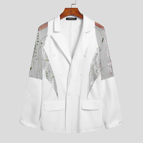 Chaqueta Estilo Blazer De Malla Con Retazos Transparentes Pa