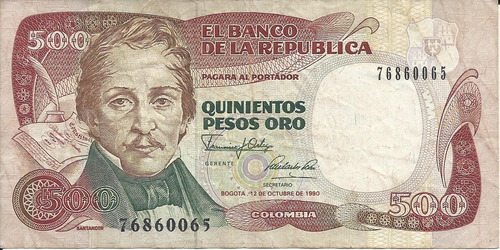 Colombia  500 Pesos Oro 12 De Octubre 1990