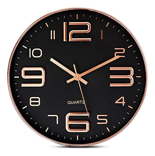 Bernhard Products Reloj De Pared Negro - 12 Pulgadas Oro Ros