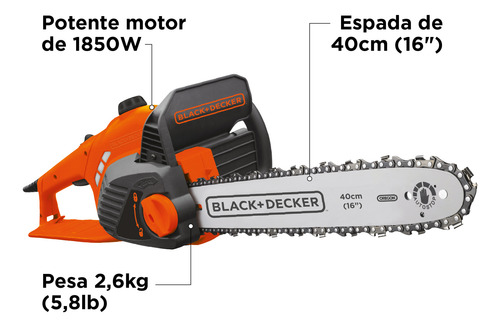 Imagen 2 de 9 de Motosierra Eléctrica 16'' 1850w Black+decker Gk1740-b3