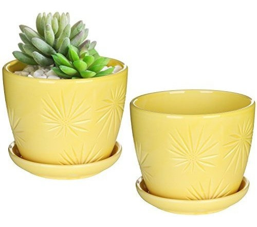 Mygift Conjunto De 2 Amarillo Sunburst Ceramic Design Plan