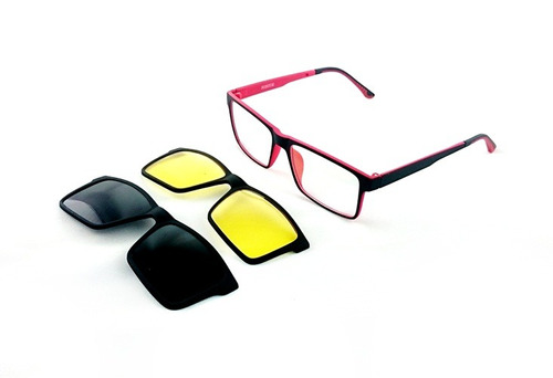 Armação Oculos Grau 2 Clip On Ts620 C3 Vermelho Polarizado